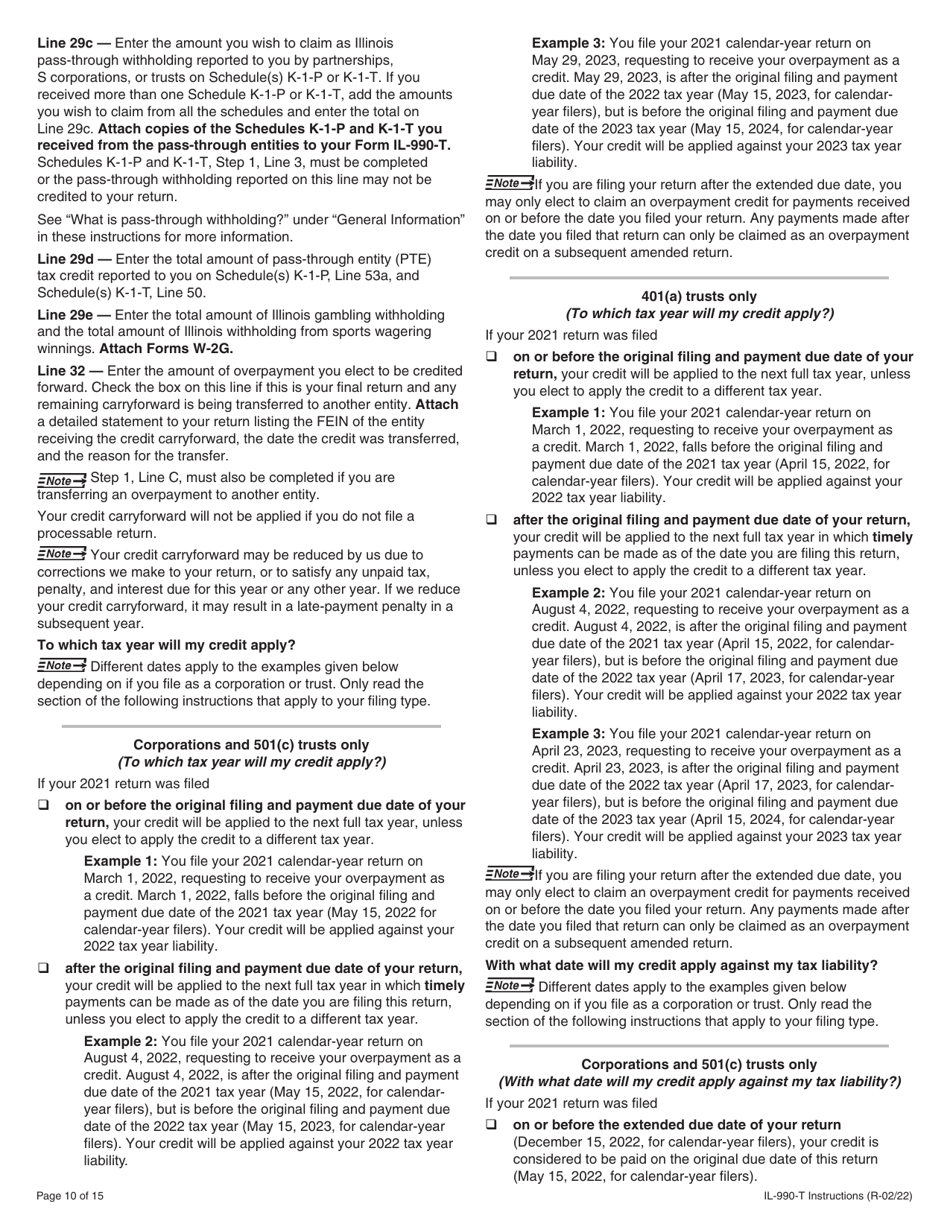 Instructions for Form IL-990-T Exempt Organization Income and Replacement Tax Return - Illinois, Page 10