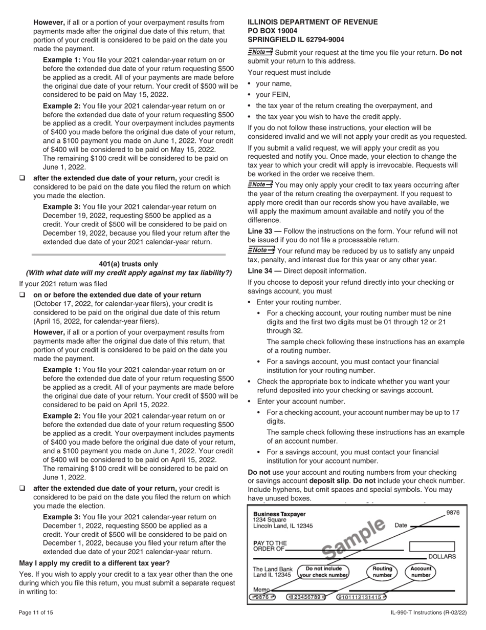 Instructions for Form IL-990-T Exempt Organization Income and Replacement Tax Return - Illinois, Page 11