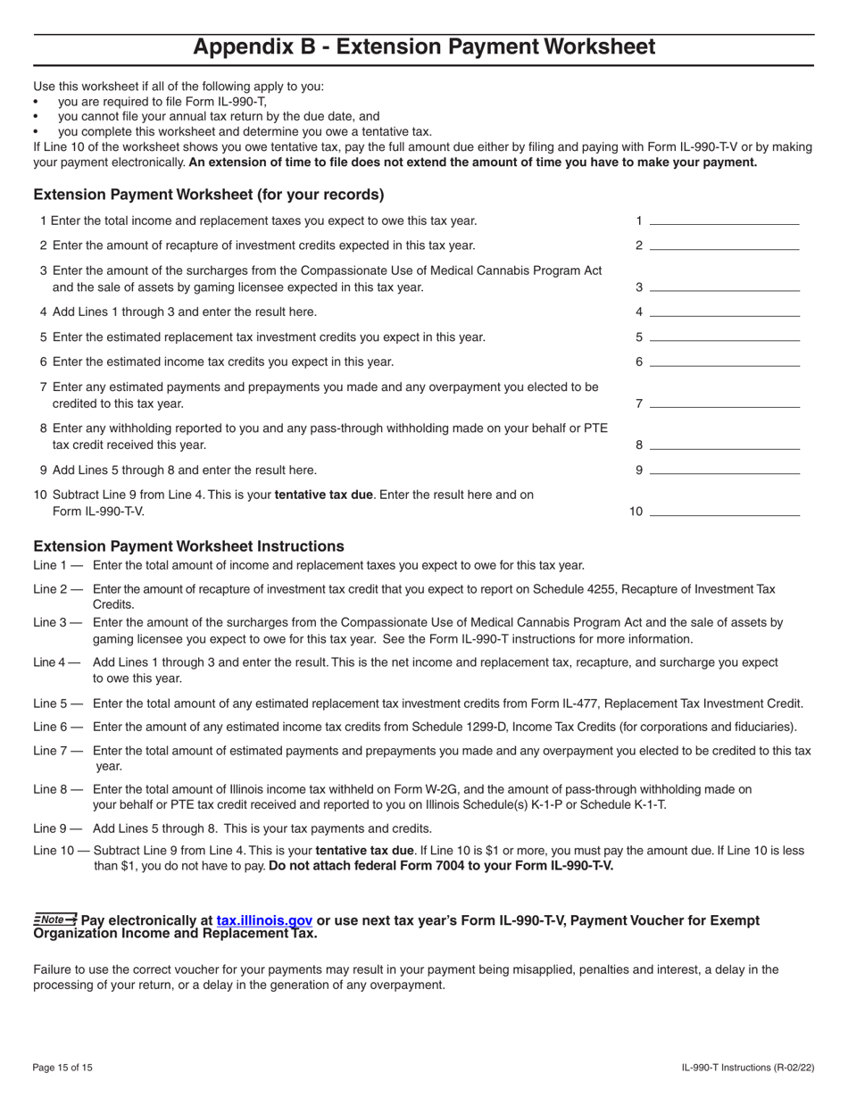 Instructions for Form IL-990-T Exempt Organization Income and Replacement Tax Return - Illinois, Page 15