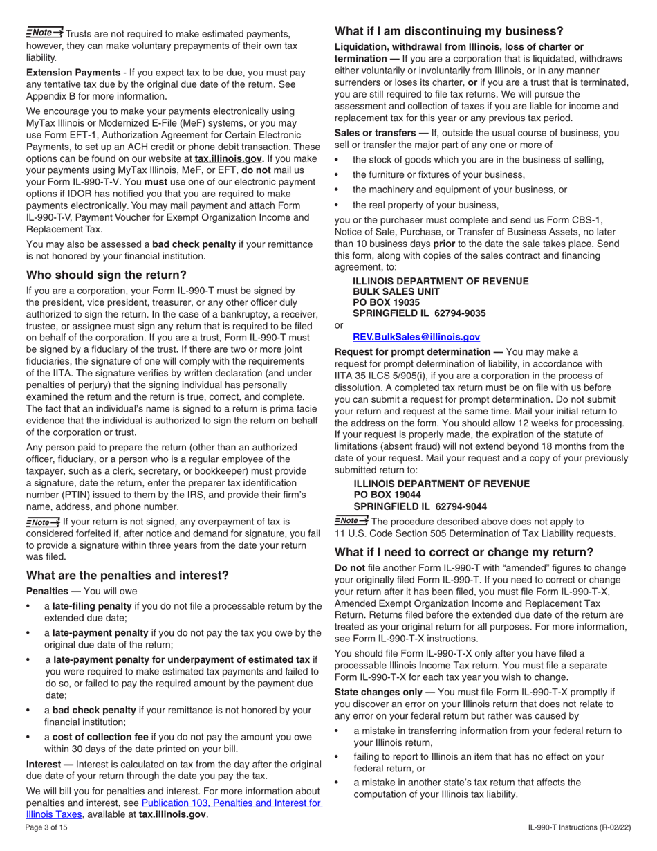 Instructions for Form IL-990-T Exempt Organization Income and Replacement Tax Return - Illinois, Page 3