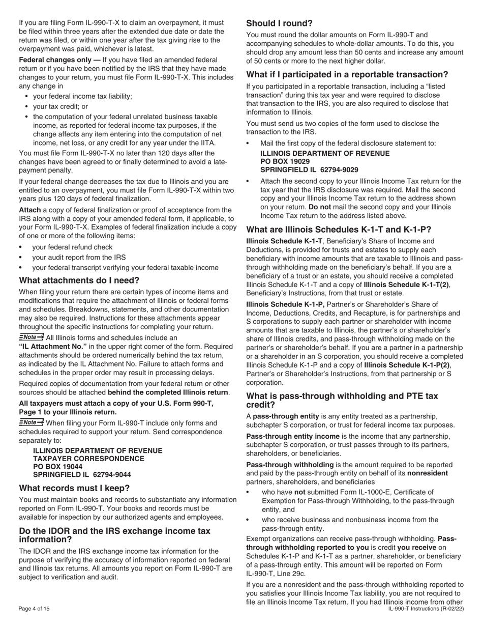 Instructions for Form IL-990-T Exempt Organization Income and Replacement Tax Return - Illinois, Page 4