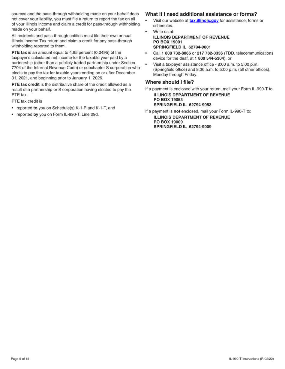 Instructions for Form IL-990-T Exempt Organization Income and Replacement Tax Return - Illinois, Page 5