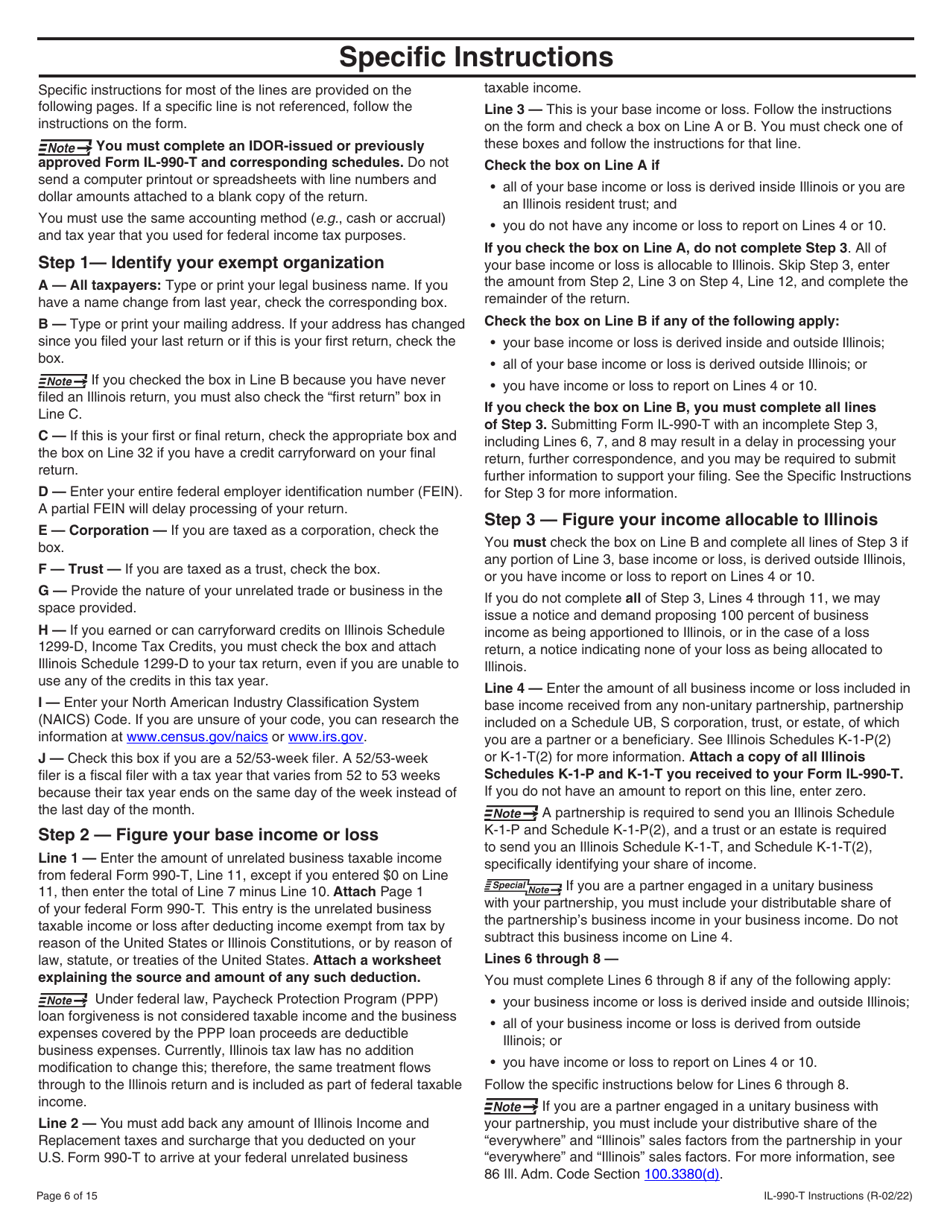 Instructions for Form IL-990-T Exempt Organization Income and Replacement Tax Return - Illinois, Page 6