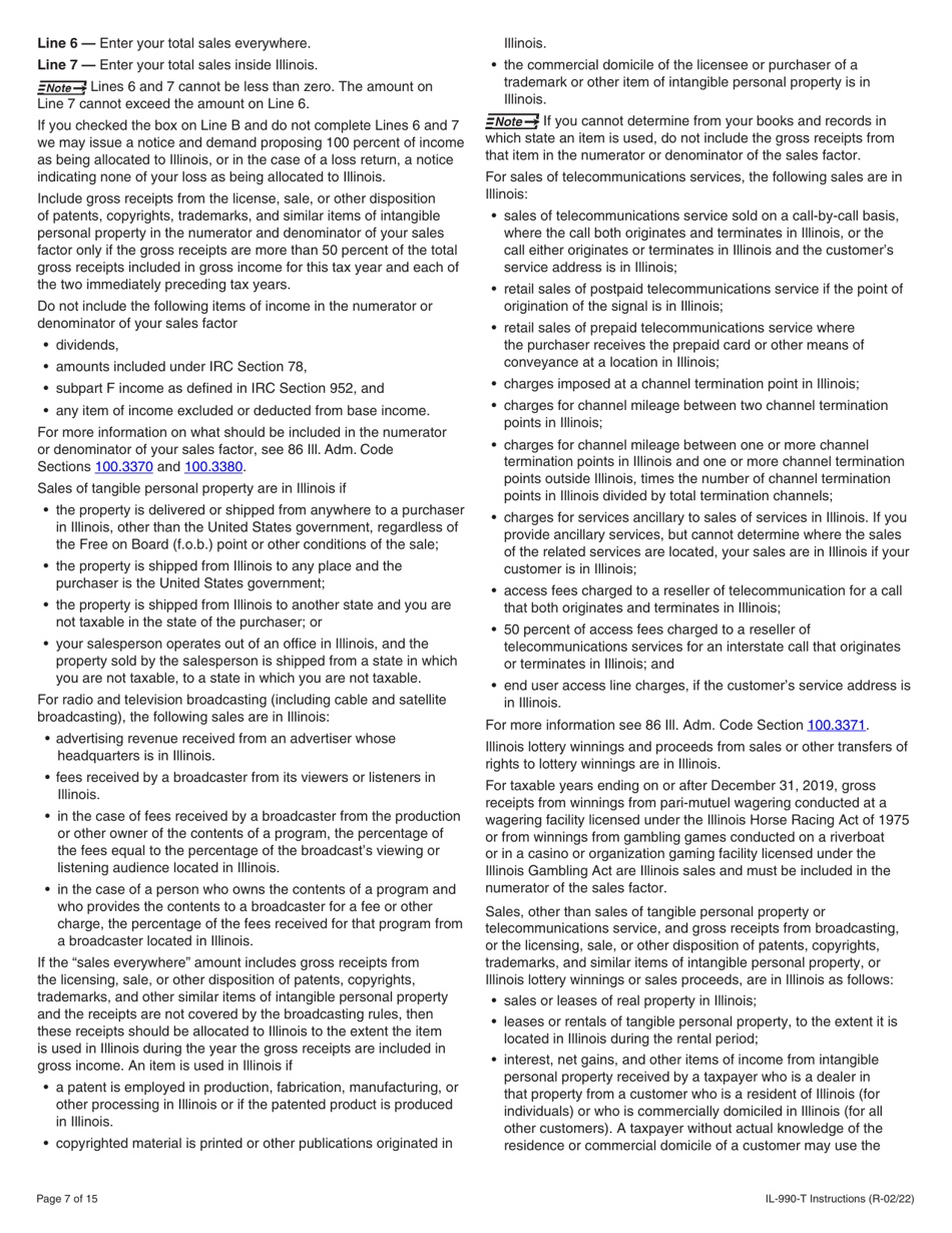 Instructions for Form IL-990-T Exempt Organization Income and Replacement Tax Return - Illinois, Page 7