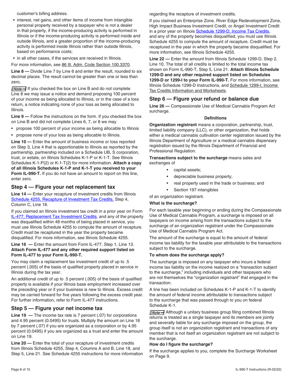 Instructions for Form IL-990-T Exempt Organization Income and Replacement Tax Return - Illinois, Page 8