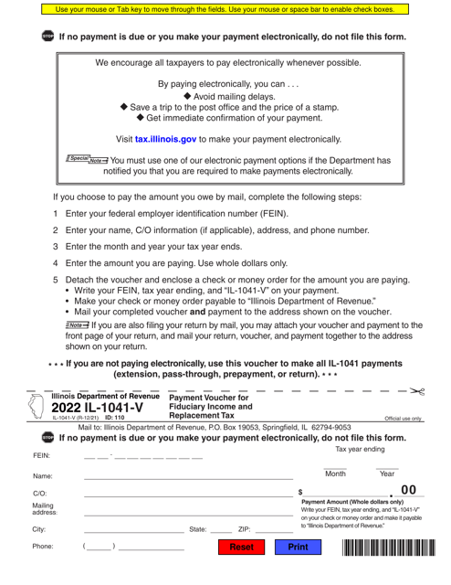 Form IL-1041-V Payment Voucher for Fiduciary Income and Replacement Tax - Illinois, 2022