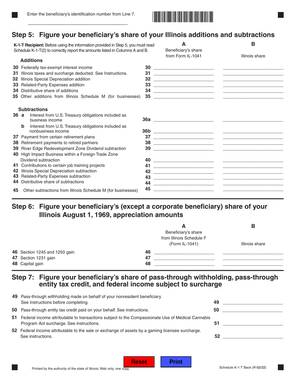 Schedule K-1-T Beneficiarys Share of Income and Deductions - Illinois, Page 2