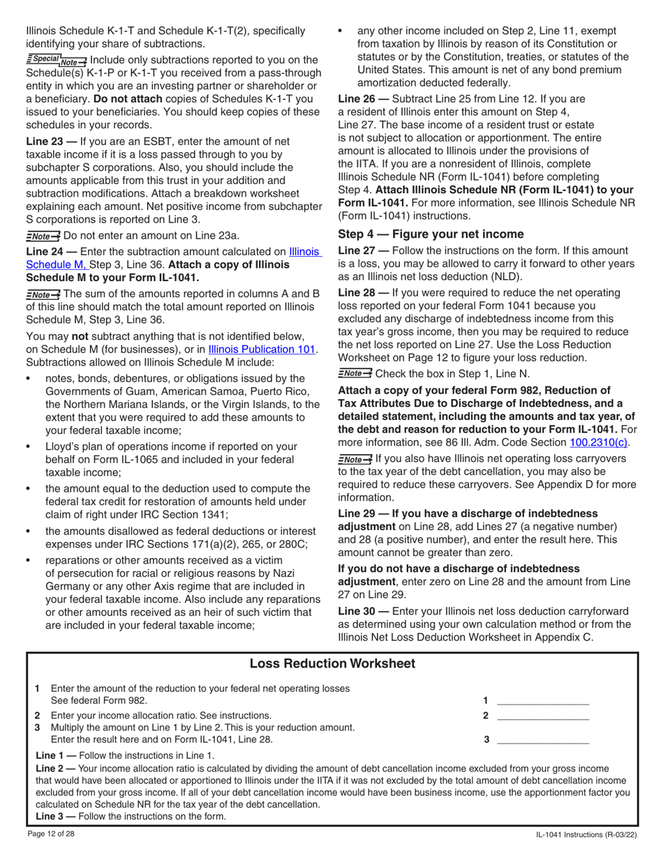 Instructions for Form IL-1041 Fiduciary Income and Replacement Tax Return - Illinois, Page 12