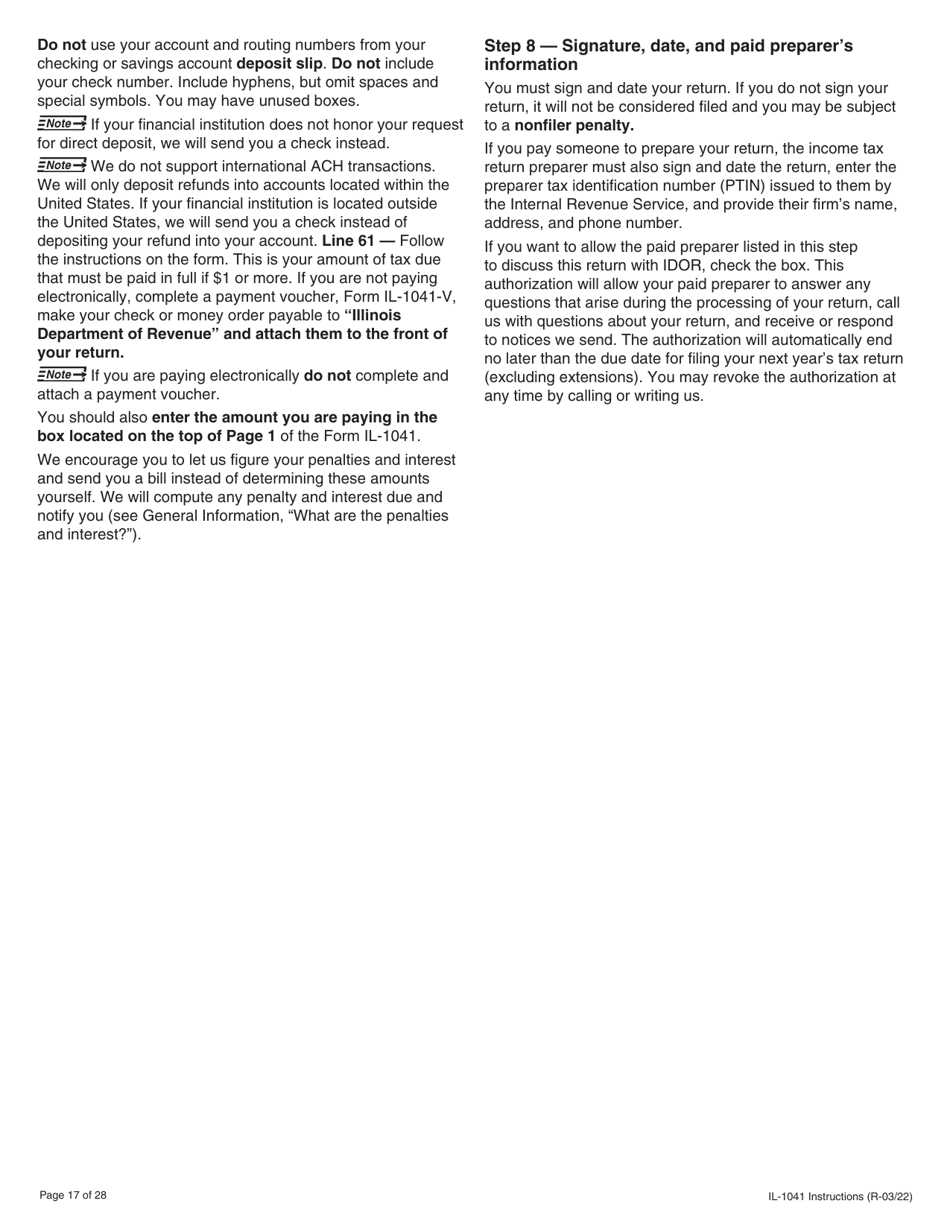 Instructions for Form IL-1041 Fiduciary Income and Replacement Tax Return - Illinois, Page 17