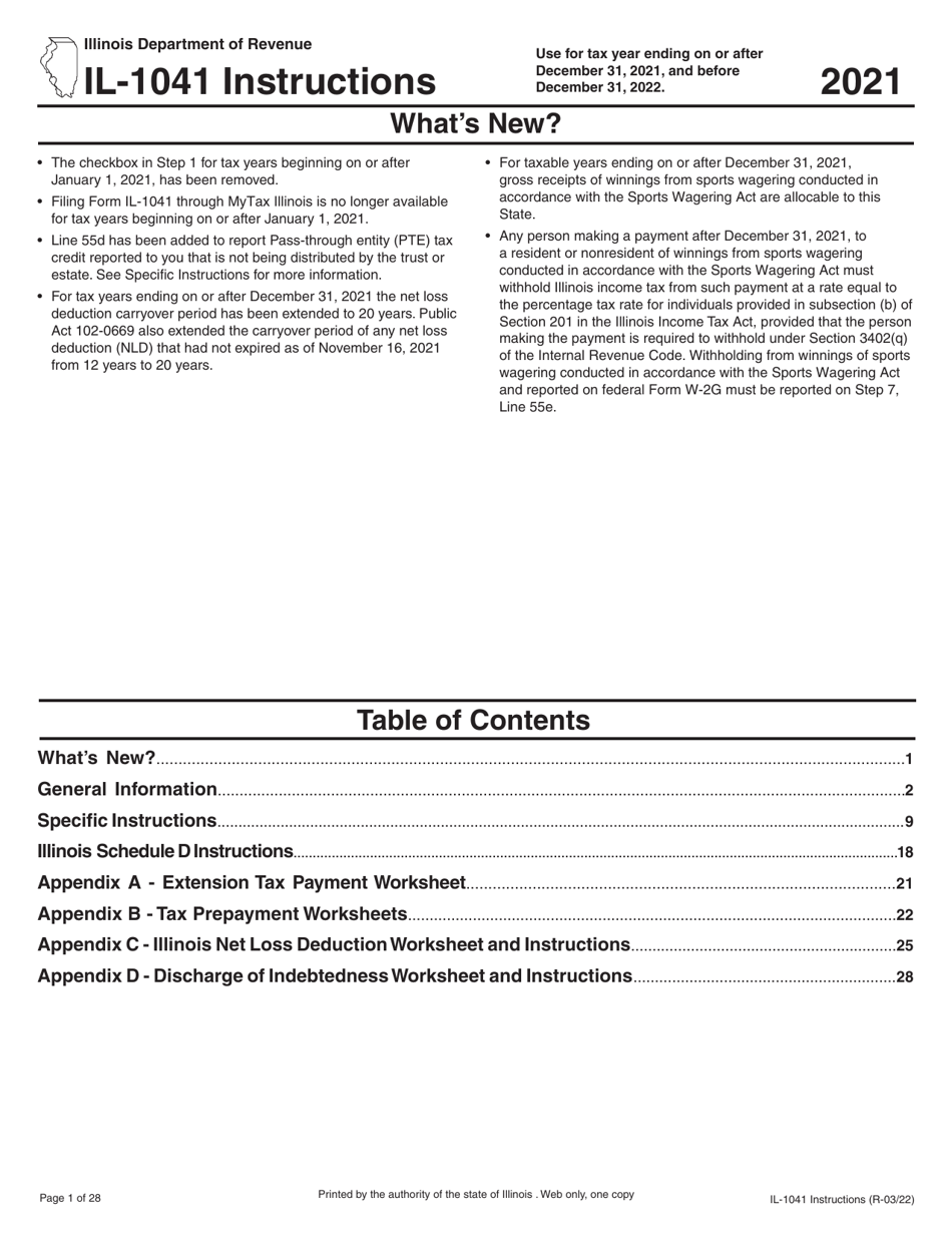 Instructions for Form IL-1041 Fiduciary Income and Replacement Tax Return - Illinois, Page 1