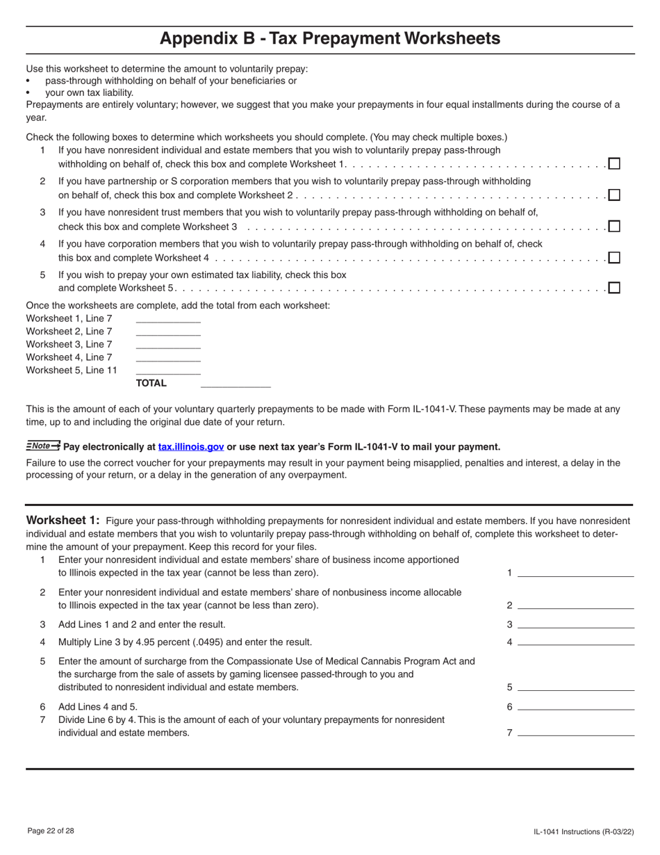 Instructions for Form IL-1041 Fiduciary Income and Replacement Tax Return - Illinois, Page 22
