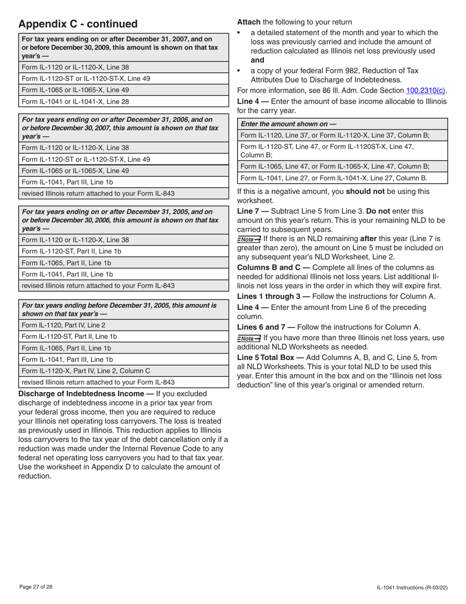 Instructions for Form IL-1041 Fiduciary Income and Replacement Tax Return - Illinois, Page 27