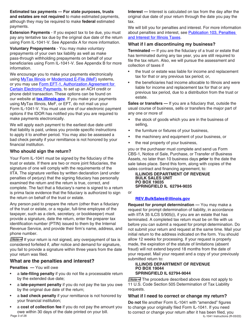 Instructions for Form IL-1041 Fiduciary Income and Replacement Tax Return - Illinois, Page 3