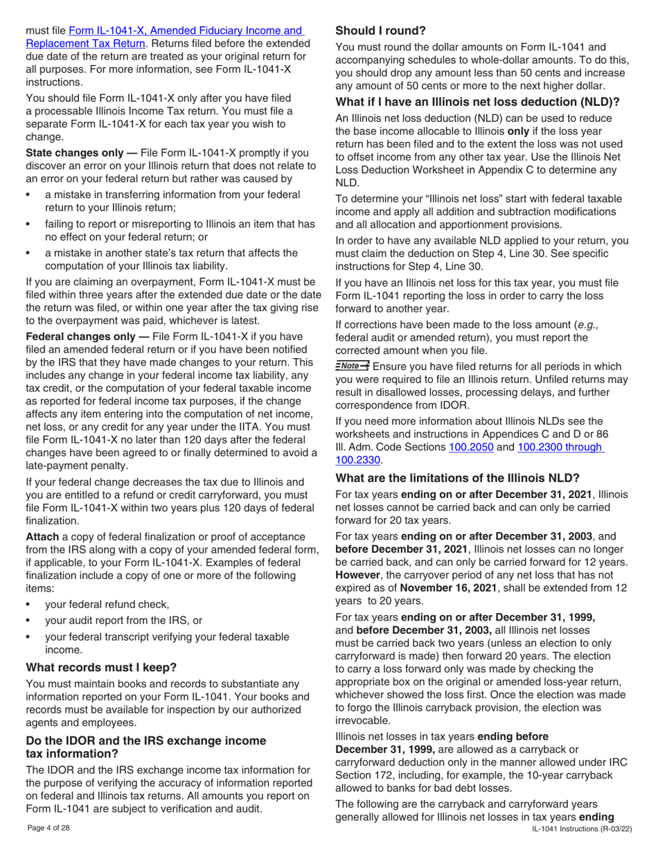 Instructions for Form IL-1041 Fiduciary Income and Replacement Tax Return - Illinois, Page 4