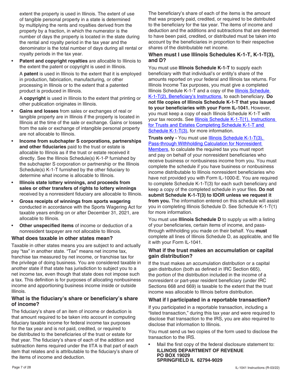 Instructions for Form IL-1041 Fiduciary Income and Replacement Tax Return - Illinois, Page 7