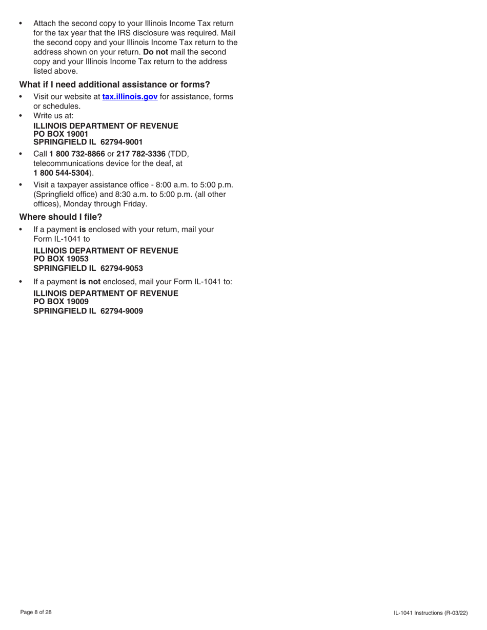 Instructions for Form IL-1041 Fiduciary Income and Replacement Tax Return - Illinois, Page 8