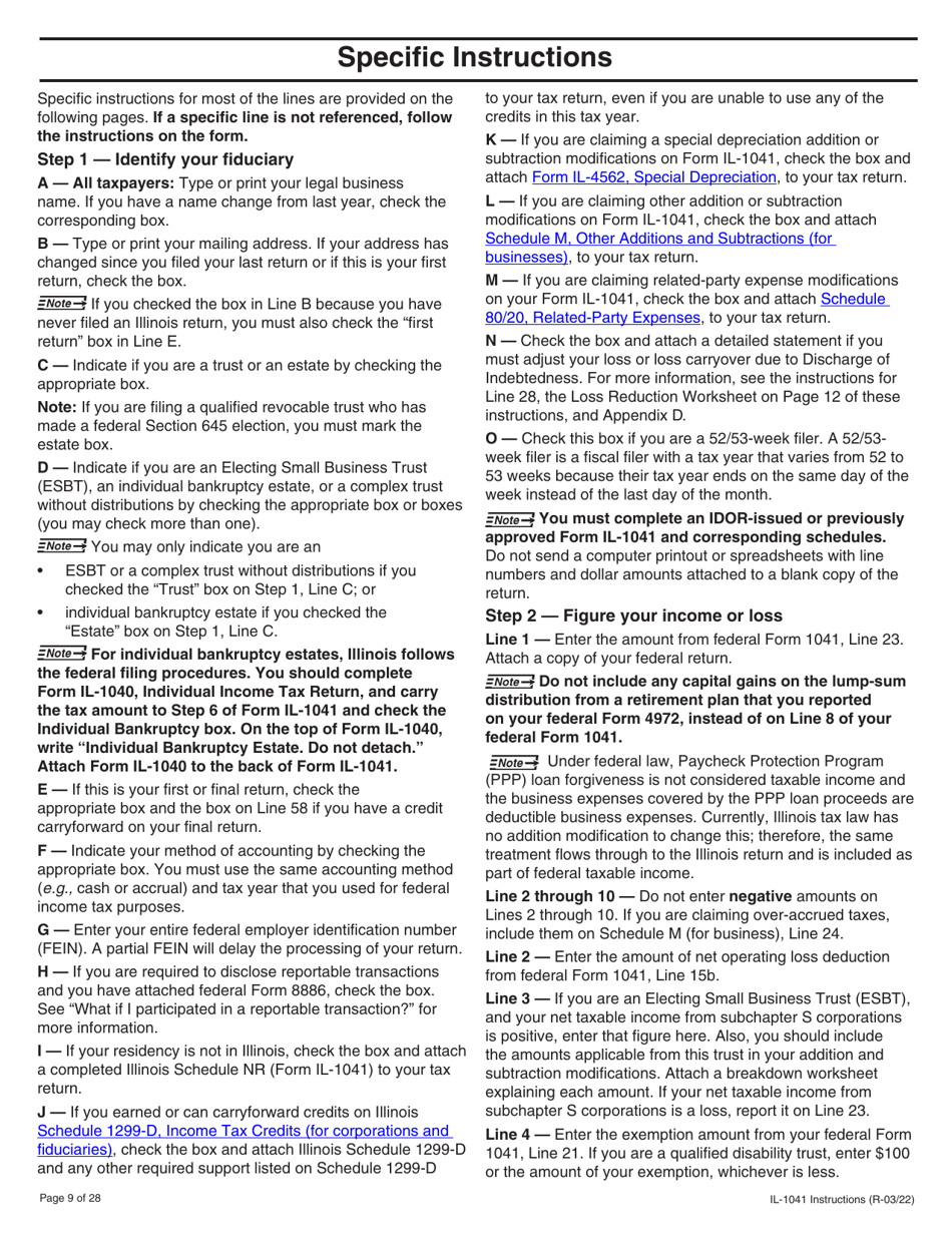 Instructions for Form IL-1041 Fiduciary Income and Replacement Tax Return - Illinois, Page 9
