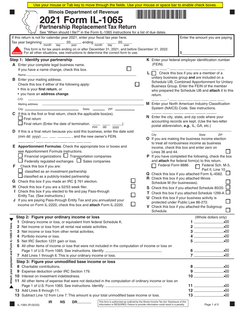 Form IL-1065 Partnership Replacement Tax Return - Illinois, Page 1