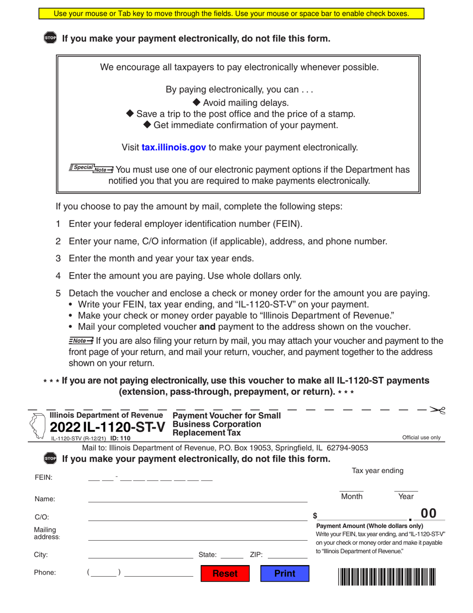 Form il 1120 st v download fillable pdf or fill online payment voucher