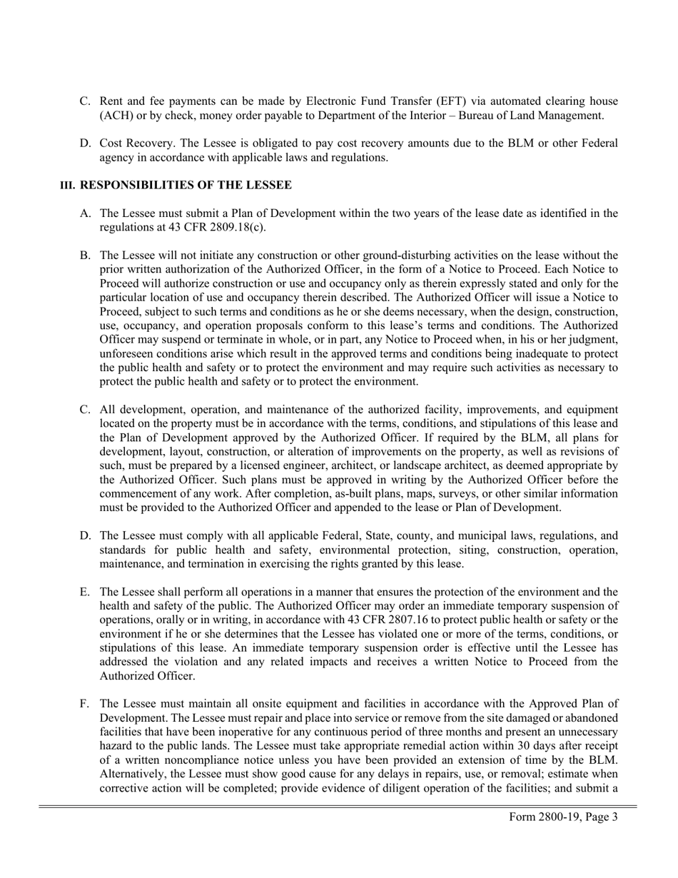 BLM Form 2800-19 Right-Of-Way Lease, Page 3