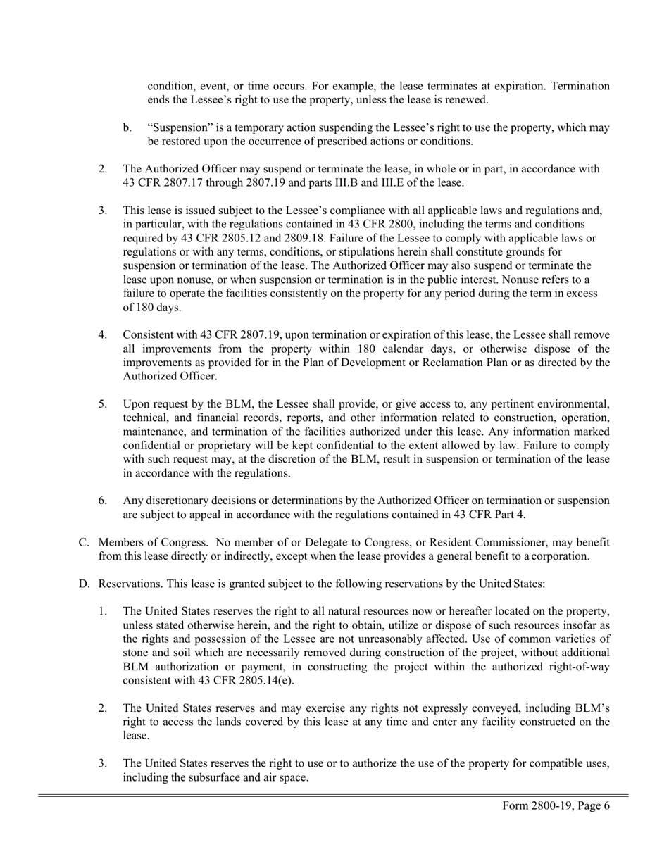 BLM Form 2800-19 Right-Of-Way Lease, Page 6