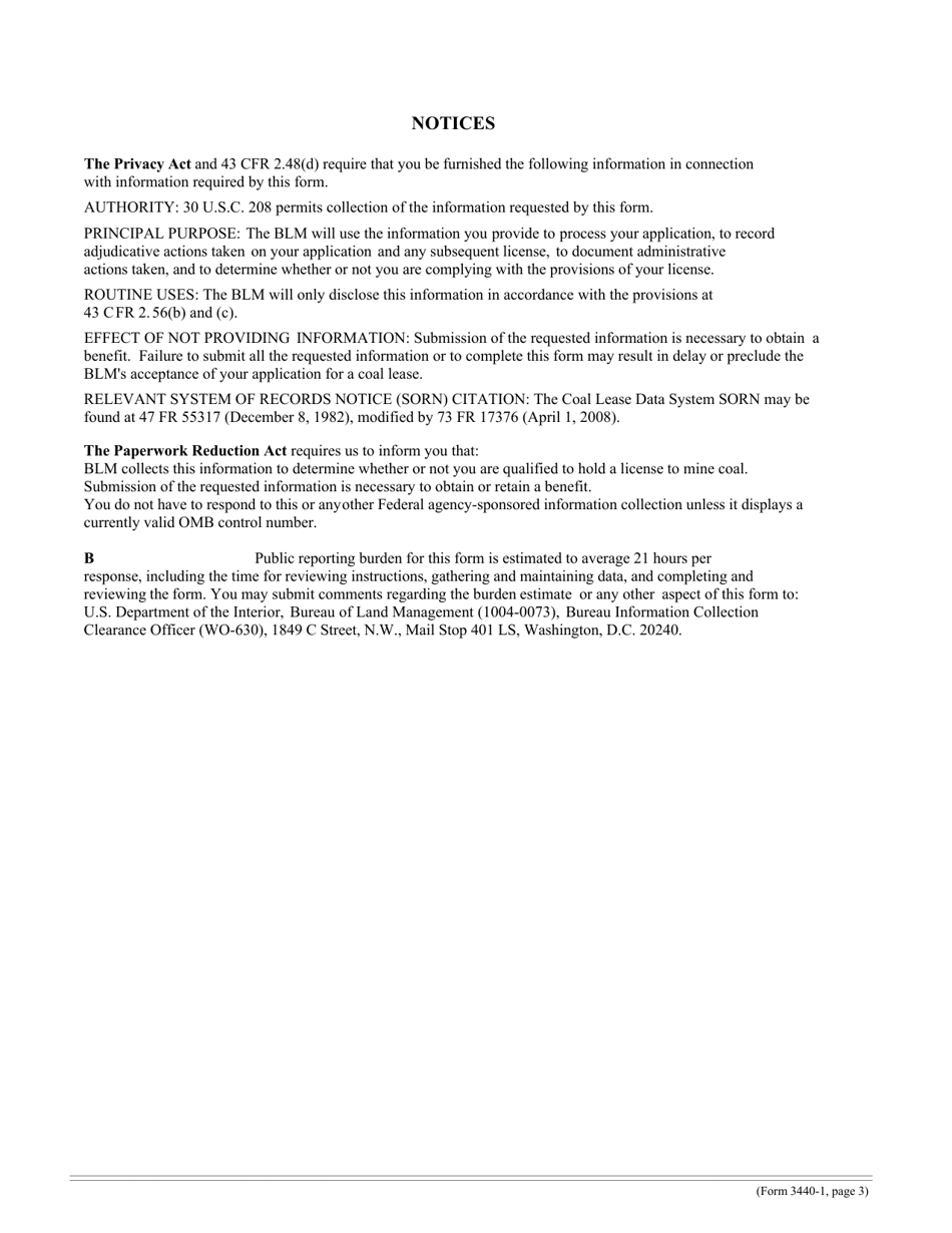BLM Form 3440-1 Application and License to Mine Coal, Page 3