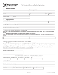 Document preview: Form OPER2719 Fatal Accident Memorial Marker Application - Illinois
