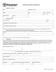 Document preview: Form OPER2717 Dui Memorial Marker Application - Illinois