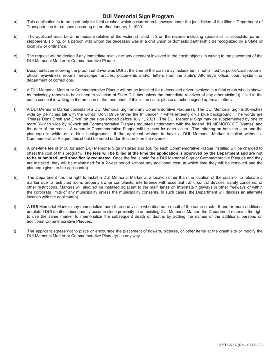 Form OPER2717 Dui Memorial Marker Application - Illinois, Page 2