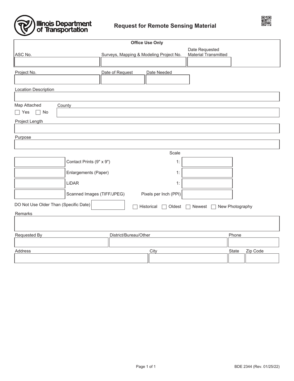 Form BDE2344 Request for Remote Sensing Material - Illinois, Page 1