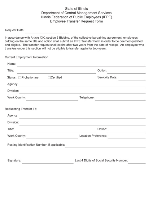 Employee Transfer Request Form - Illinois Federation of Public Employees (Ifpe) - Illinois Download Pdf