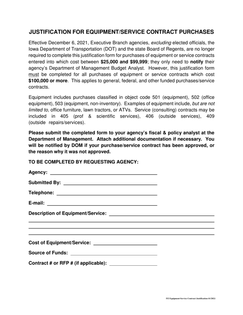 Justification for Equipment / Service Contract Purchases - Iowa Download Pdf