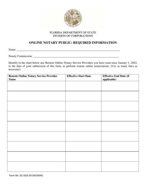 Form DC-DOS-50  Printable Pdf