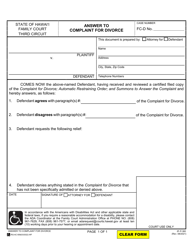 Document preview: Form 3F-P-360 Answer to Complaint for Divorce - Hawaii