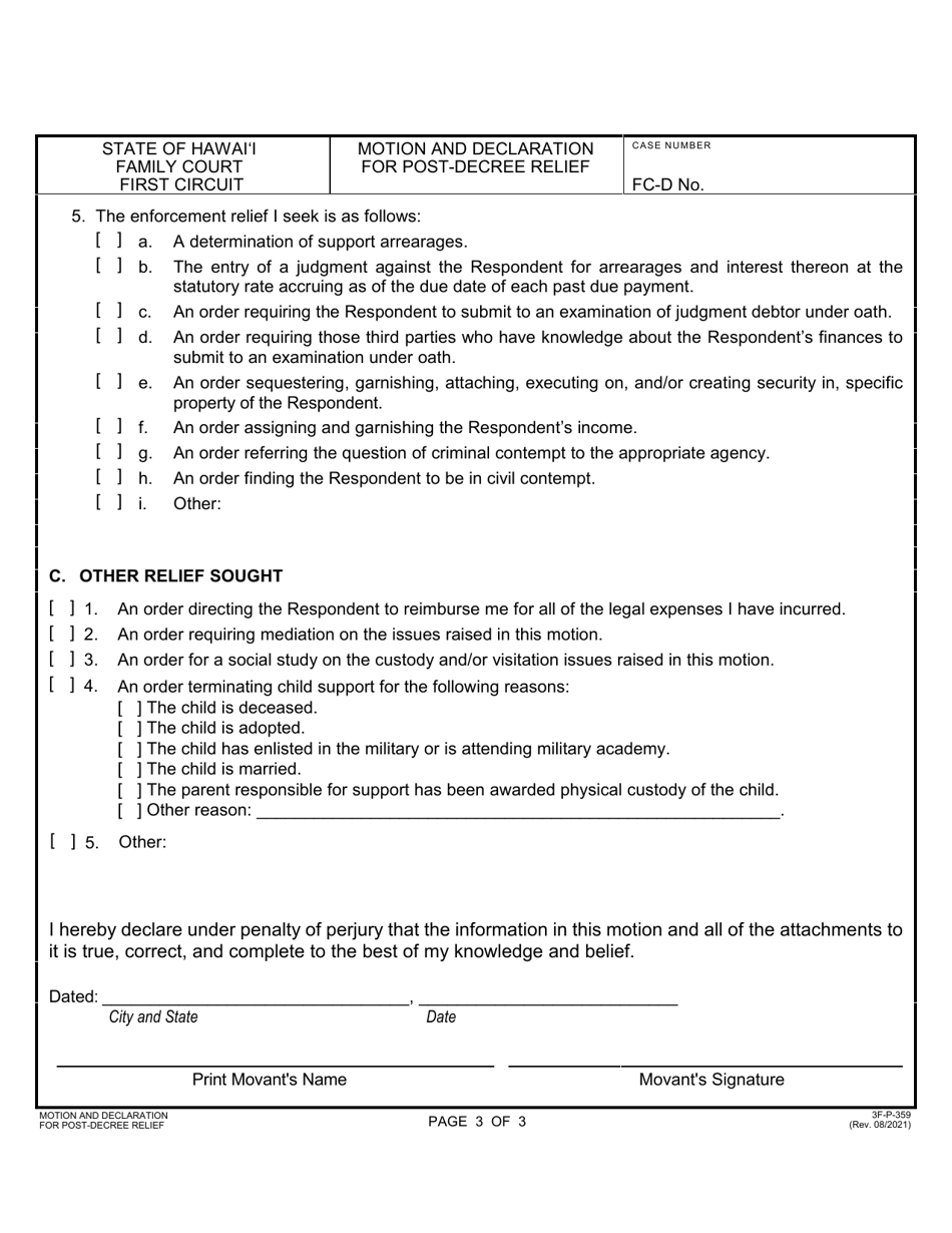Form 3F-P-359 Motion and Declaration for Post-decree Relief - Hawaii, Page 3