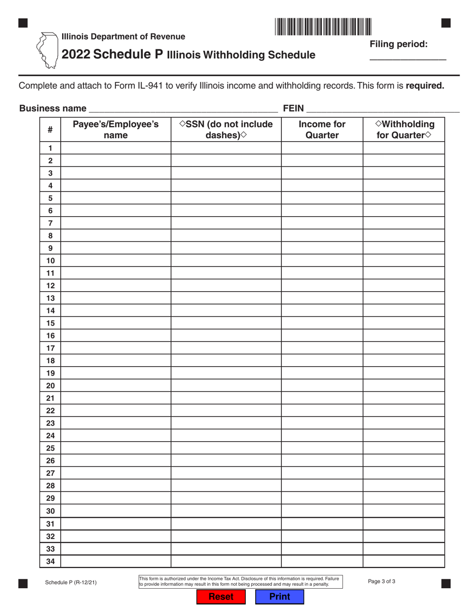 Form IL-941 Illinois Withholding Income Tax Return - Illinois, Page 3