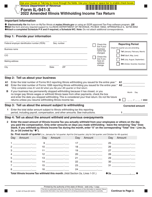 Form IL-941-X Amended Illinois Withholding Income Tax Return - Illinois, 2022