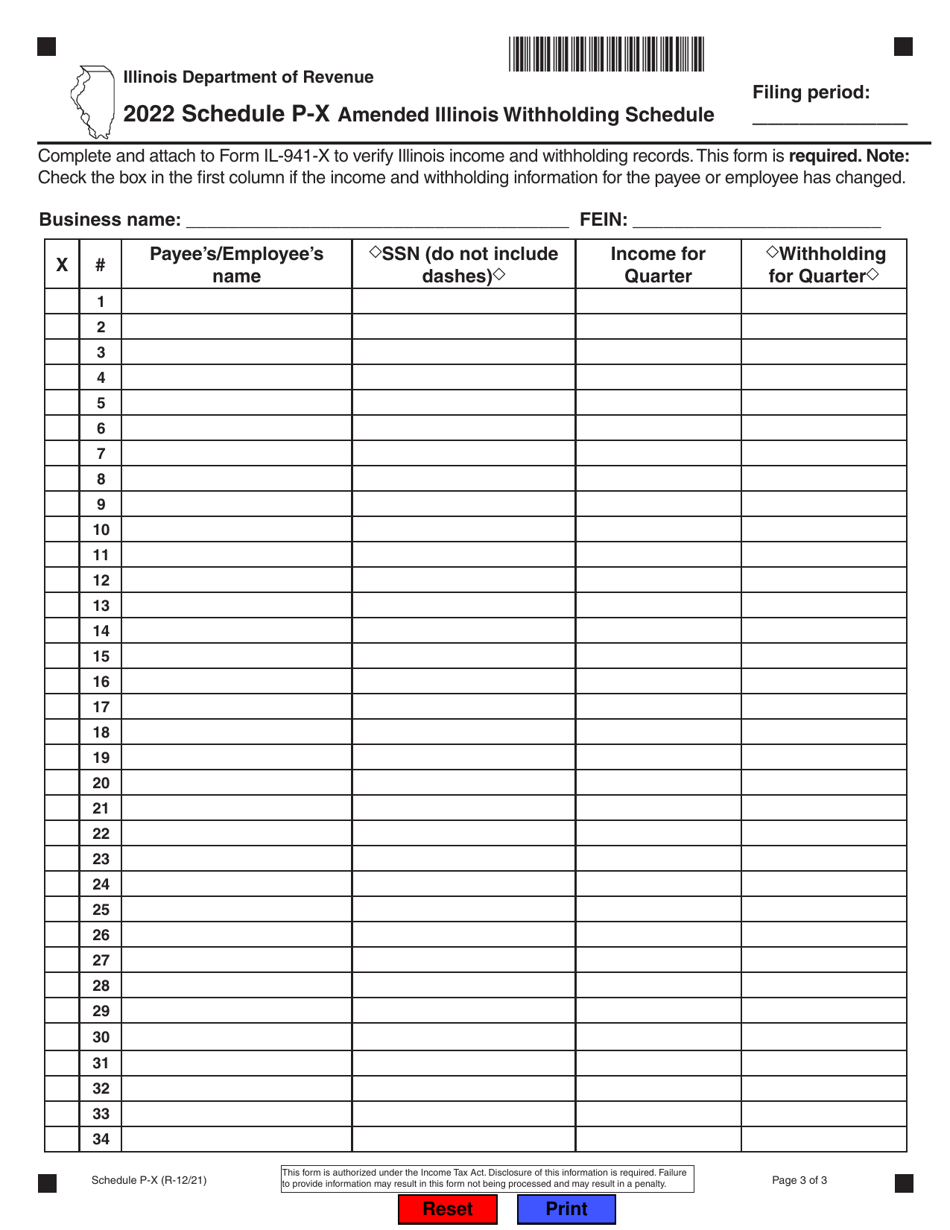 Form IL-941-X Amended Illinois Withholding Income Tax Return - Illinois, Page 3