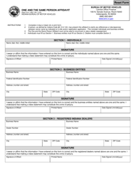 State Form 13637 &quot;One and the Same Person Affidavit&quot; - Indiana
