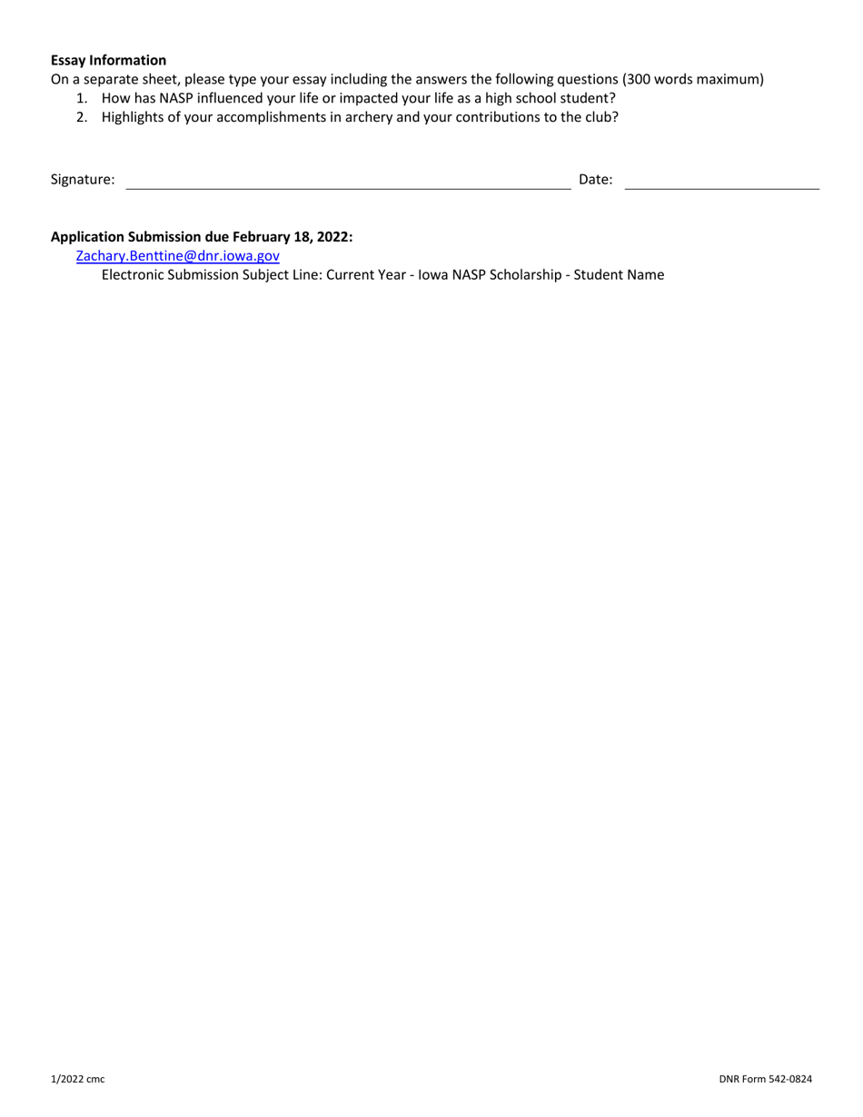 DNR Form 542-0824 Chuck coach Hallier Memorial Scholarship Application - Iowa, Page 3