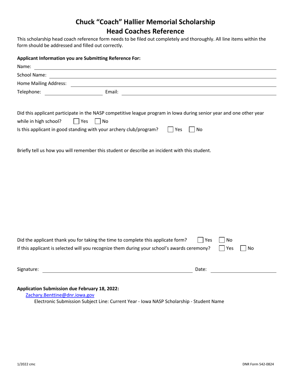 DNR Form 542-0824 Chuck coach Hallier Memorial Scholarship Application - Iowa, Page 4
