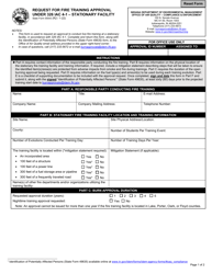 Document preview: State Form 55543 Request for Fire Training Approval Under 326 Iac 4-1 - Stationary Facility - Indiana