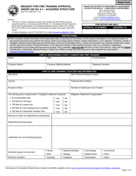 Document preview: State Form 46934 Request for Fire Training Approval Under 326 Iac 4-1 - Acquired Structure - Indiana