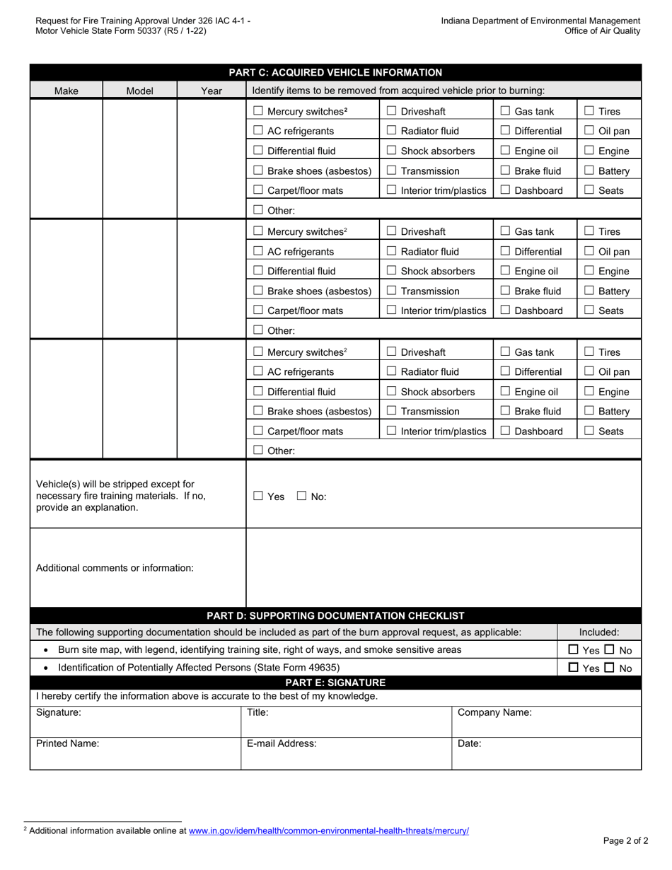 State Form 50337 Request for Fire Training Approval Under Iac 4-1 - Motor Vehicle - Indiana, Page 2
