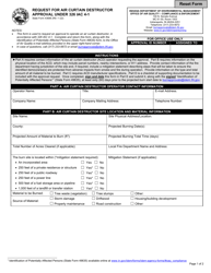 State Form 43688 Request for Air Curtain Destructor Approval Under 326 Iac 4-1 - Indiana