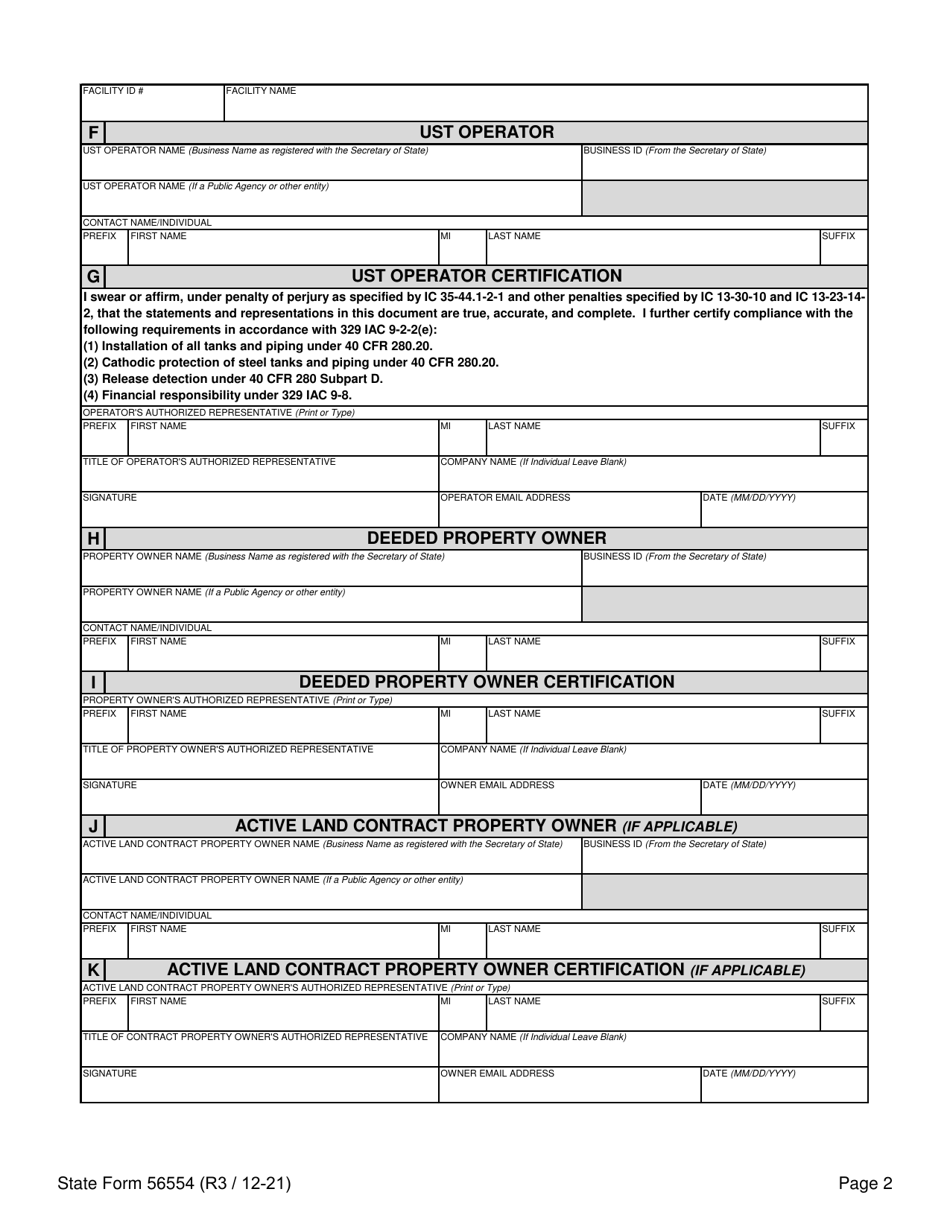 State Form 56554 Underground Storage Tank Systems Closure Report - Indiana, Page 2