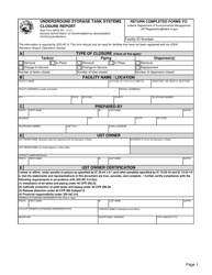 Document preview: State Form 56554 Underground Storage Tank Systems Closure Report - Indiana