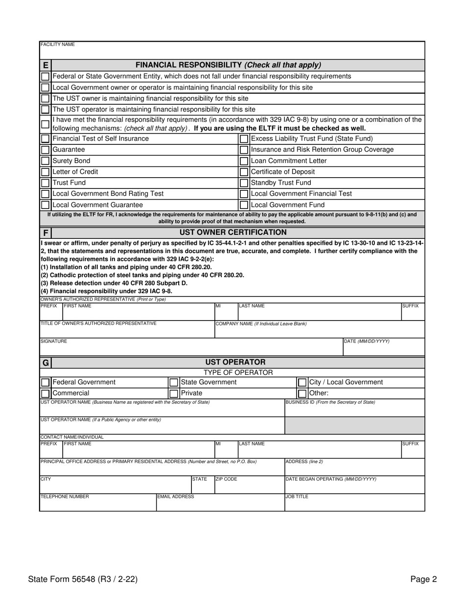 State Form 56548 Initial Registration for Underground Storage Tank Systems - Indiana, Page 2