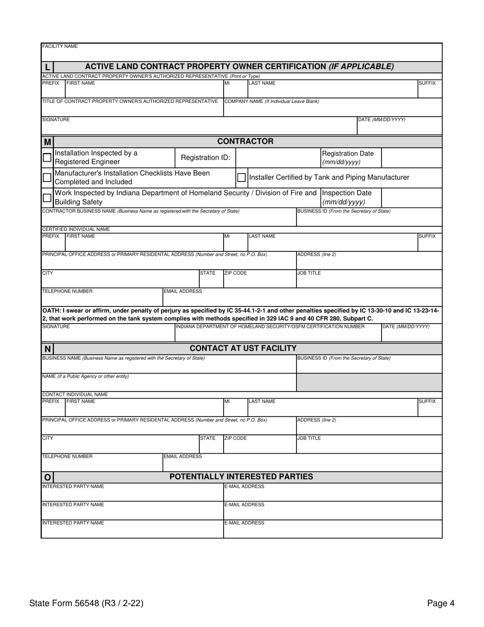 State Form 56548 Initial Registration for Underground Storage Tank Systems - Indiana, Page 4