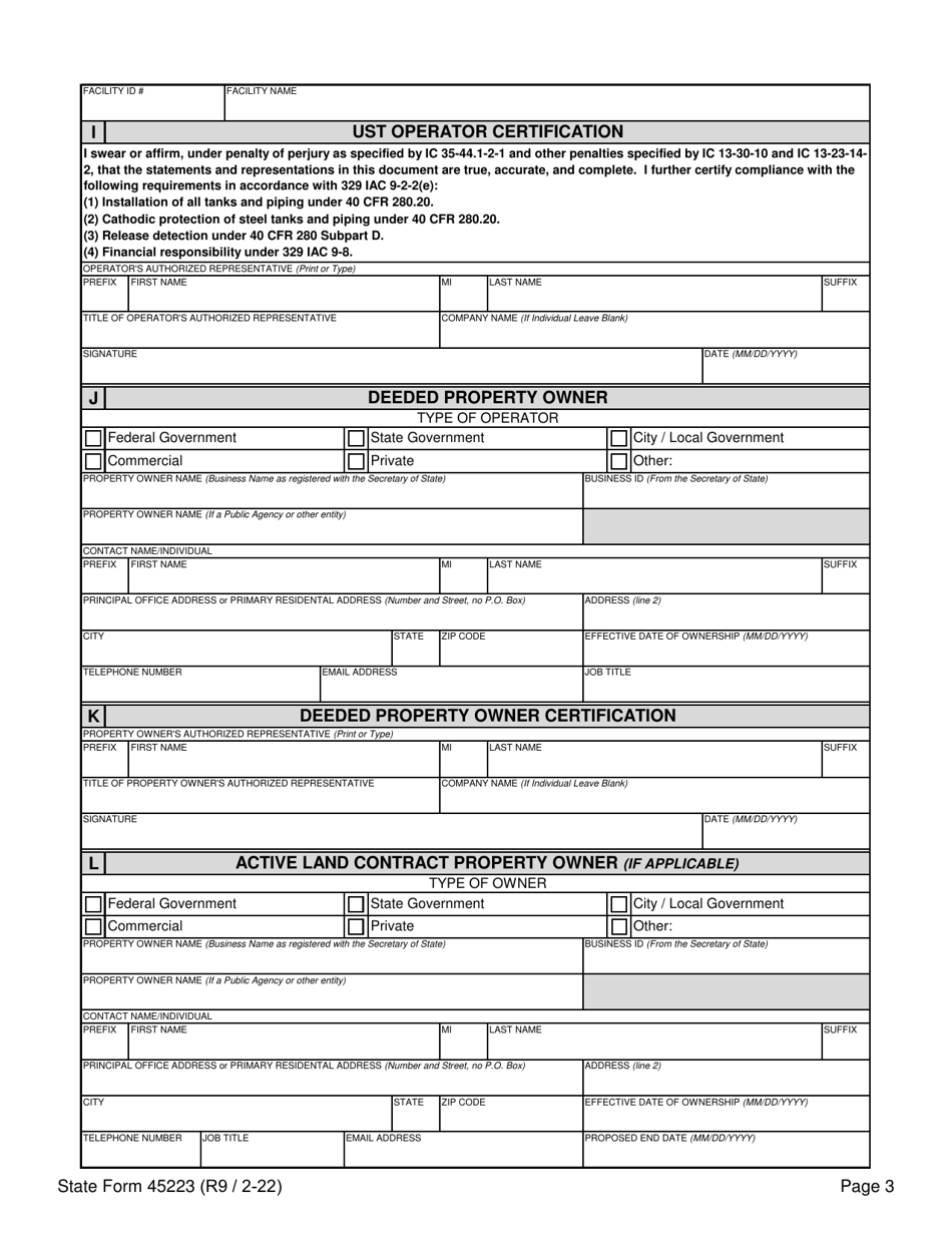 State Form 45223 Notification for Underground Storage Tank Systems - Indiana, Page 3